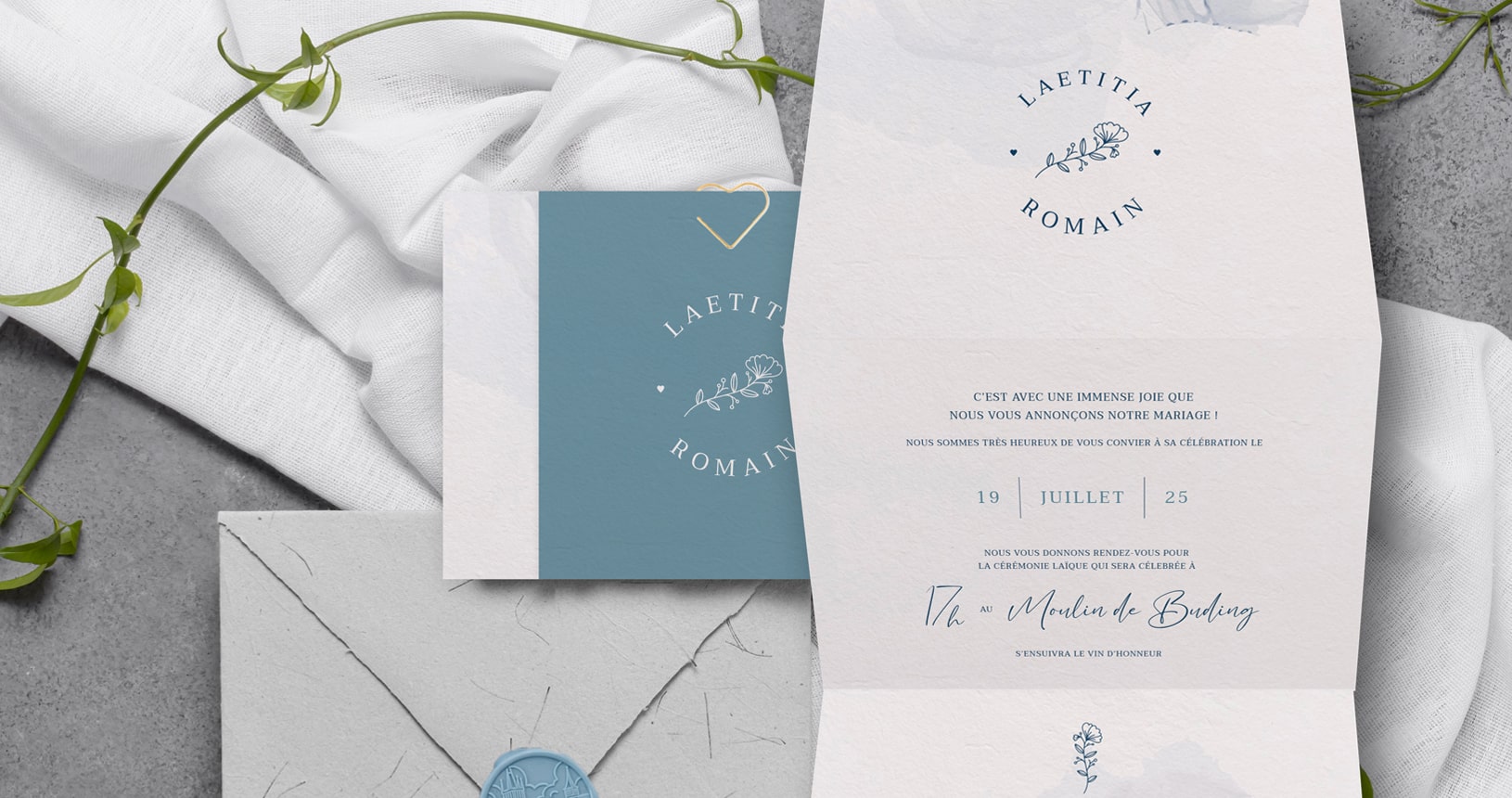faire-part de mariage bleu